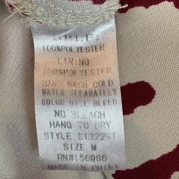 Idem Ditto Cream/Burgundy Long Sleeve Animal Print Smocked Crop Top; Size M - Picture 8 of 10